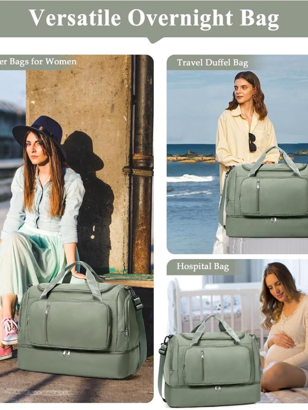 Travel Duffle Bag with Shoes Compartment,Overnight Weekender Bags for Women | Ca - Picture 7 of 8
